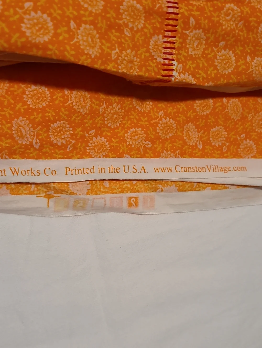 Fabric Orange White Flowers, Over 4 Yards, Sewing Quilting Crafting Cotton